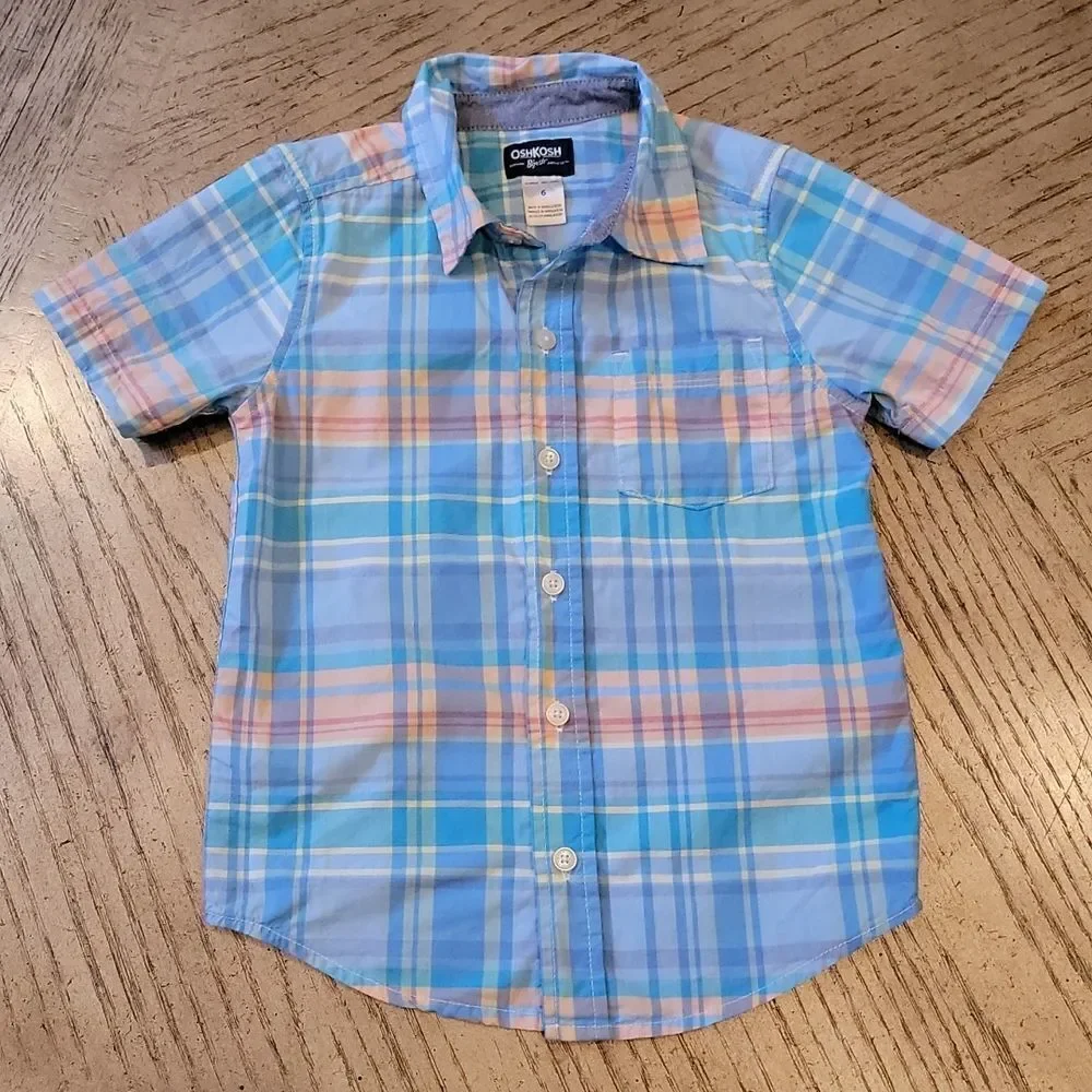 Oshkosh B'gosh size 6 plaid short sleeve button down shirt 💙🧡